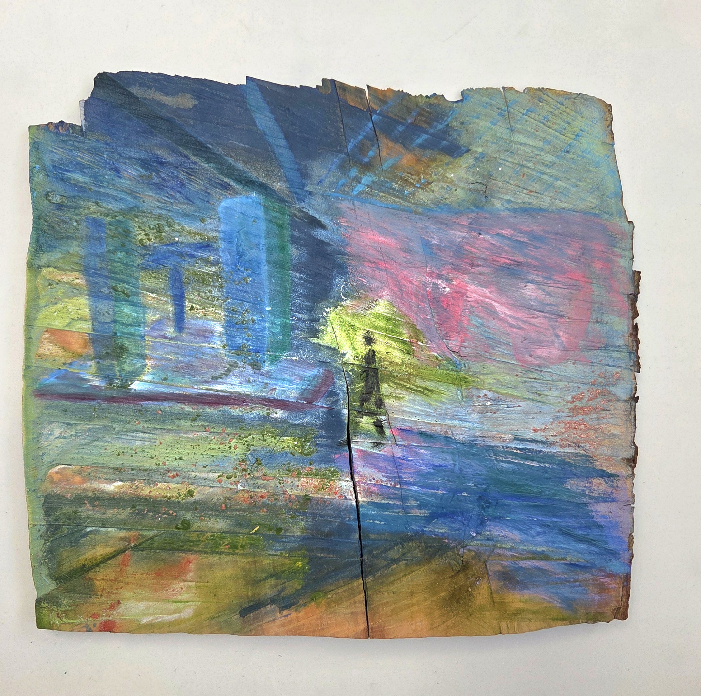 På vej ca. 30 x 30 Akryl på kirsebærtræ