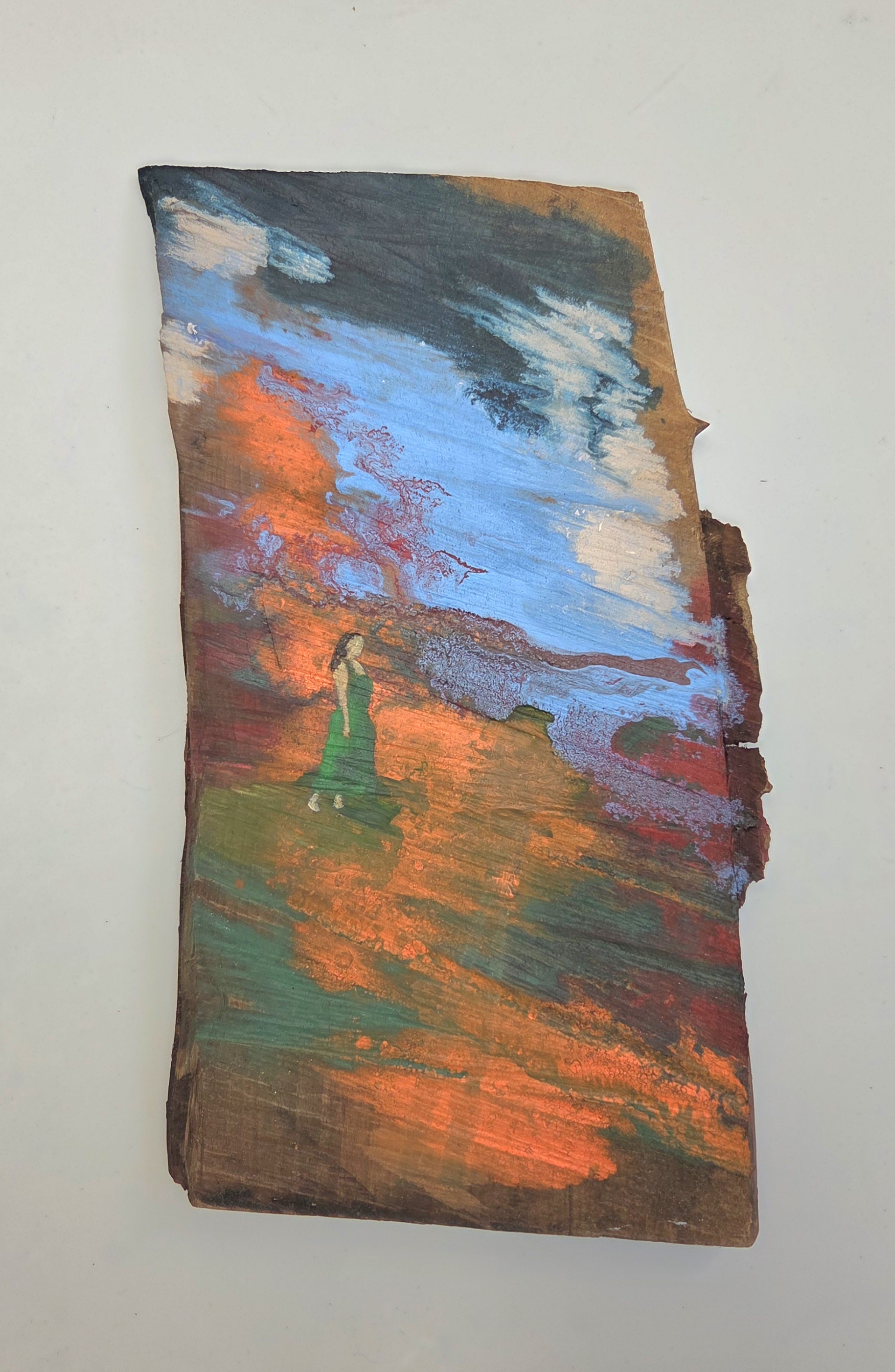 Kvinde-min ca. 19 x 33 Akryl på valnød 