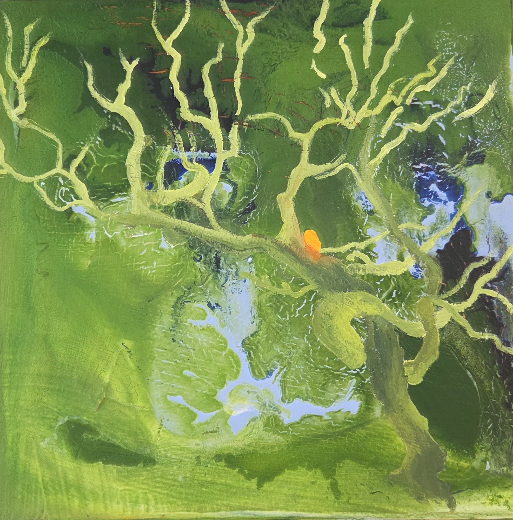 Livstræ 1, 18x18x3 - Akryl på MDF plade   