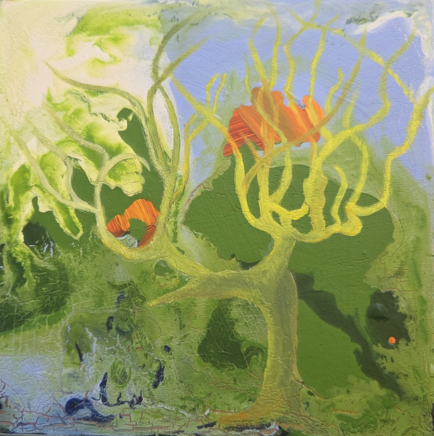 Livstræ 10, 18x18x3, akryl på MDF plade