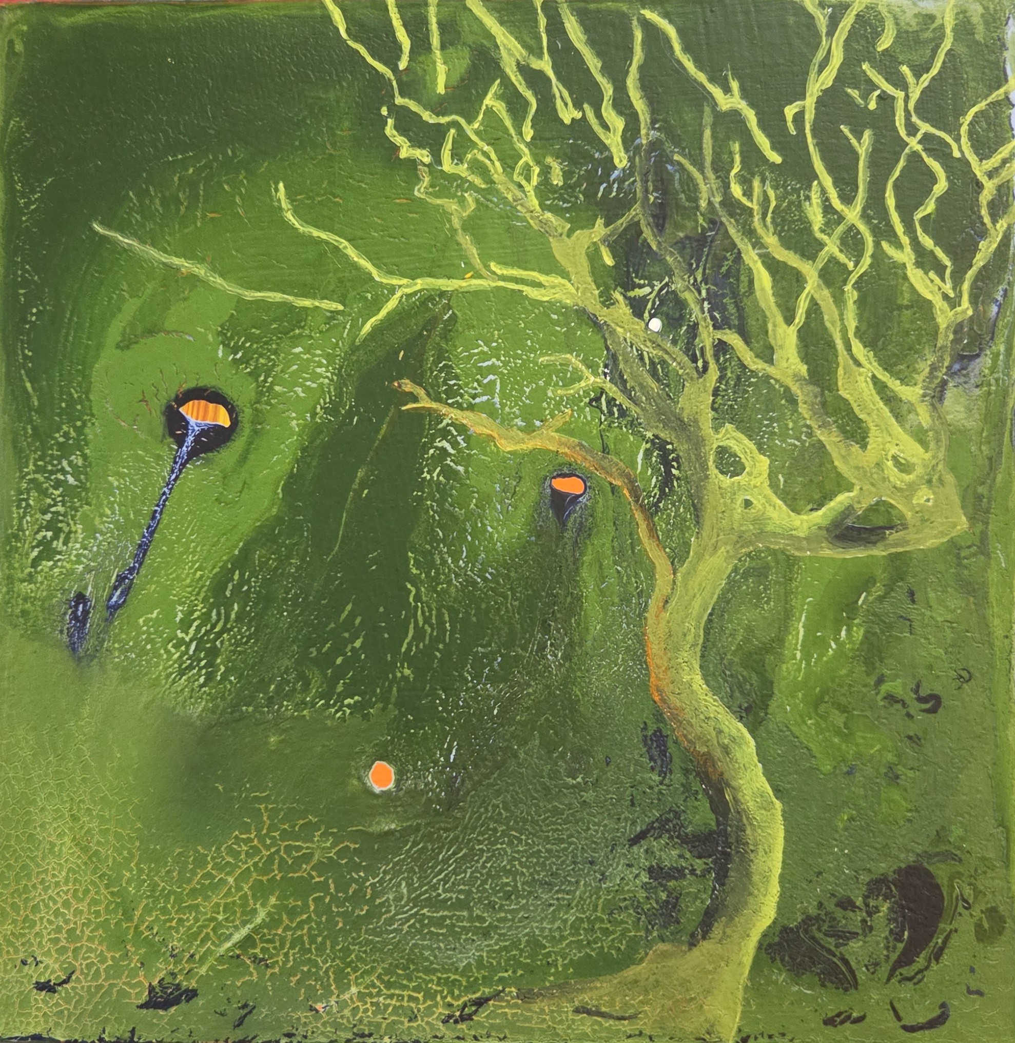 Livstræ 5, 18x18x3, akryl på MDF plade