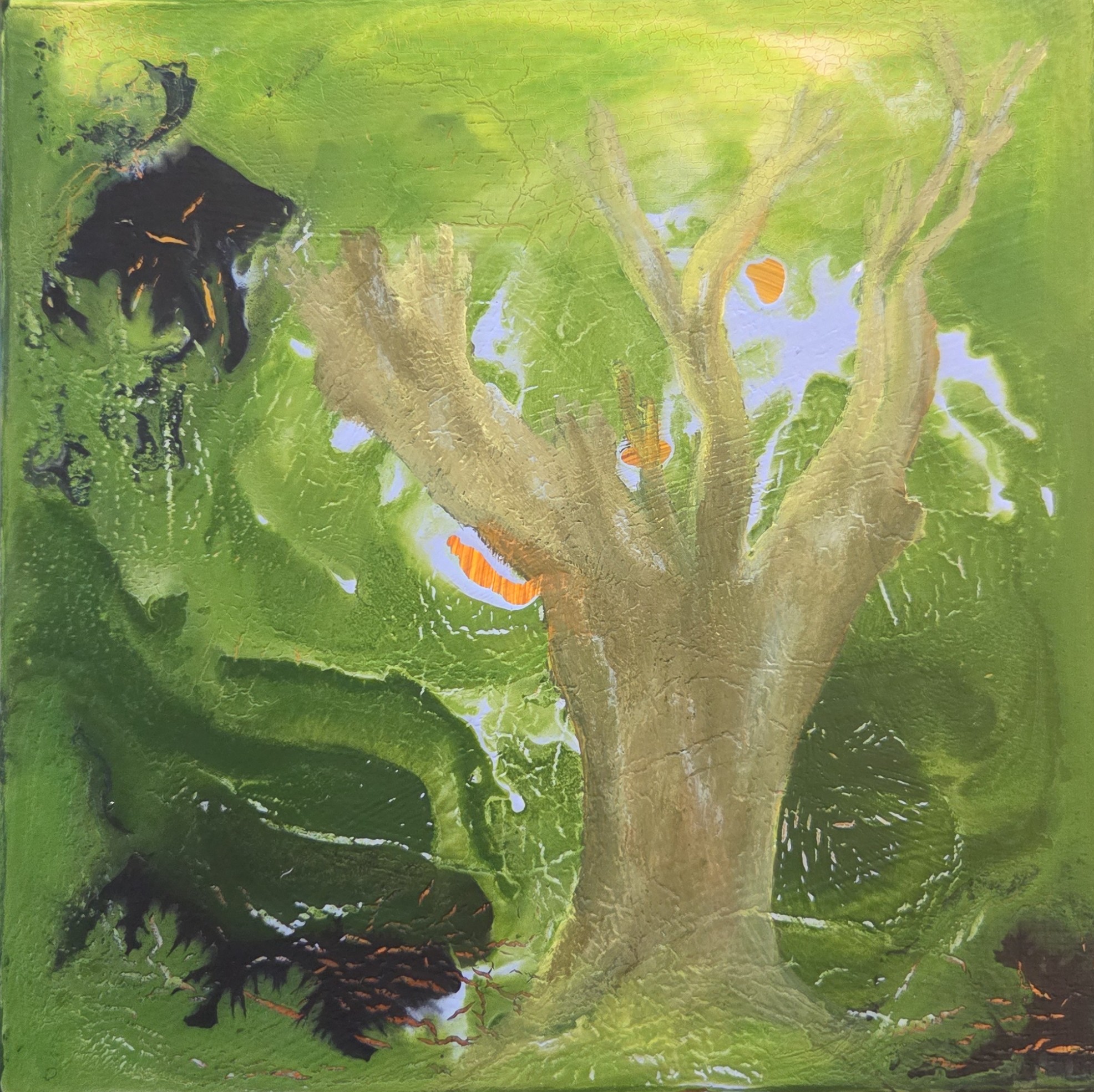 Livstræ 7, 18x18x3, akryl på MDF plade