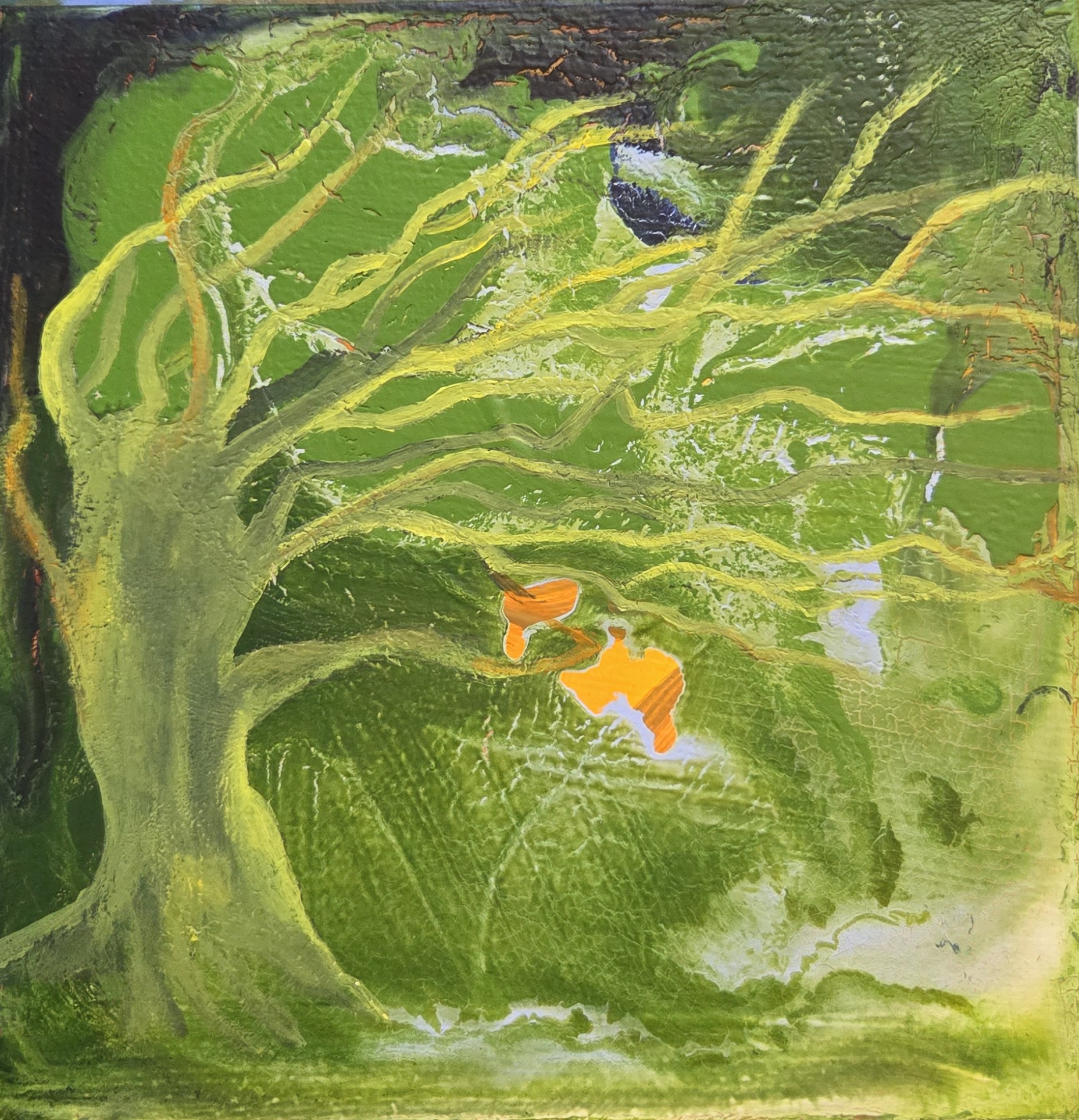 Livstræ 8, 18x18x3, akryl på MDF plade